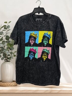 The Notorious B.I.G. Black Tie Dye Graphic Tee with Multi-Color Pop Art